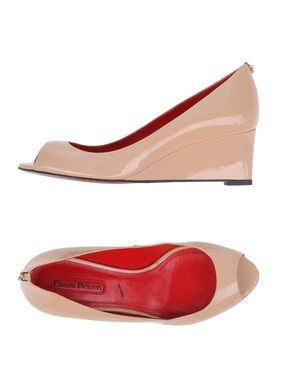 Cesare Paciotti Beige Leather Pump Open toe Wedge Shoes Sz 6.5 US / 36.5 IT